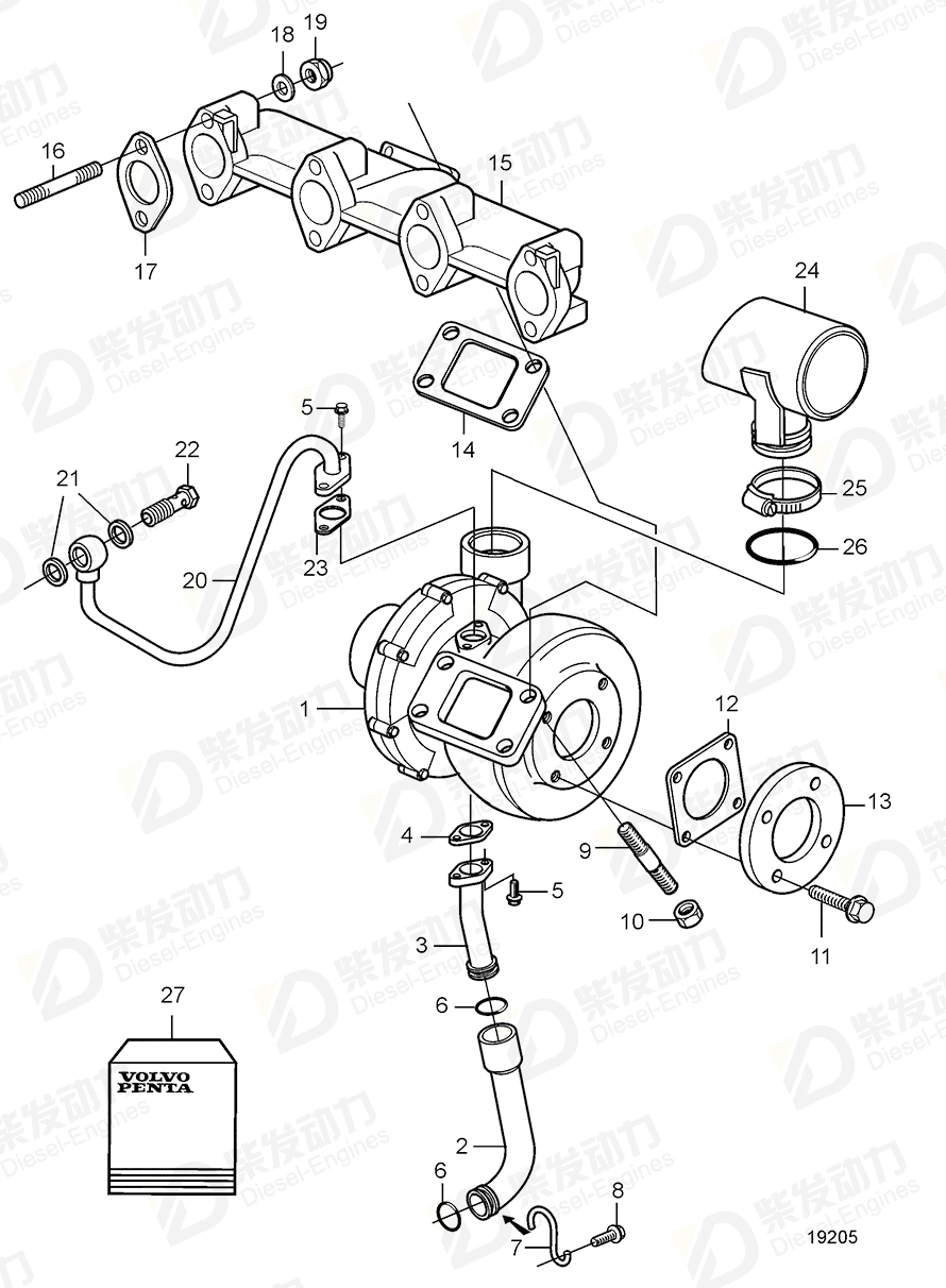 volvo penta Turbocharger 20460374 Drawing
